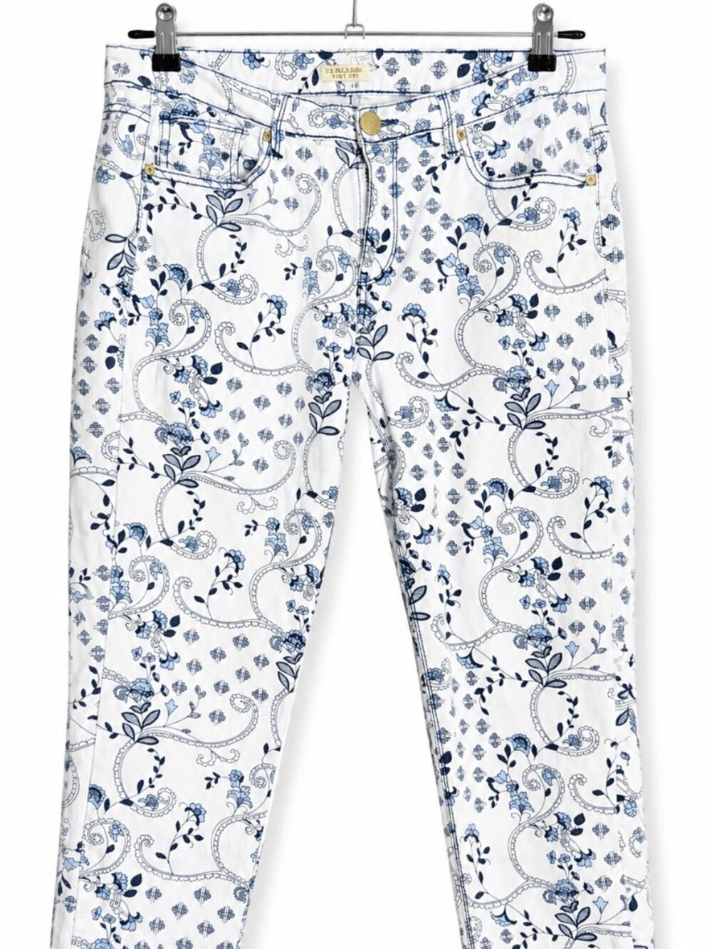 U.S. Polo Assn White Blue Floral Paisley Cropped Jeans Size 14 Preppy